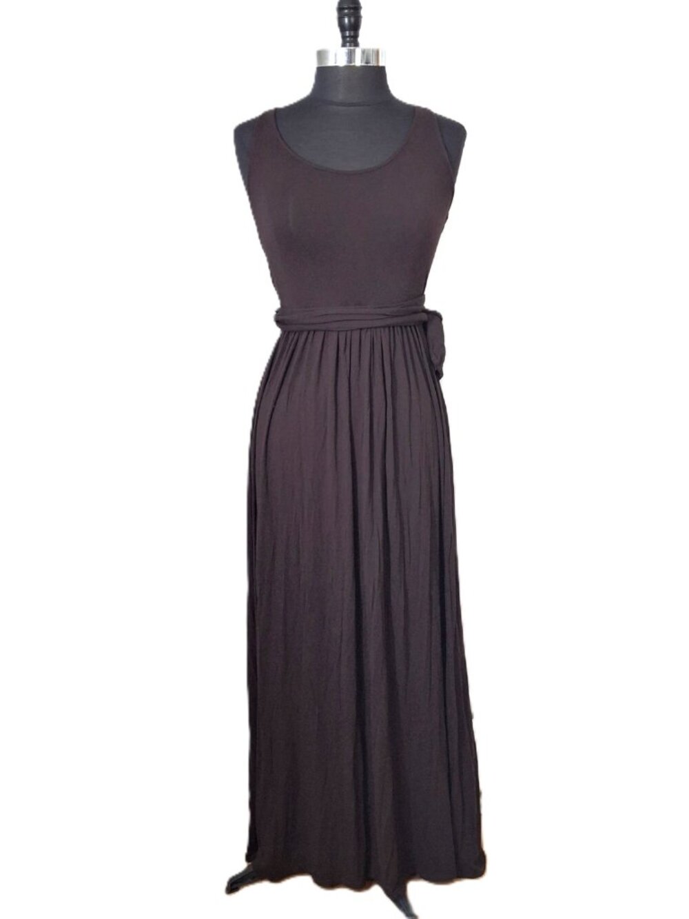 Chocolate Brown Sz M Jersey T-Shirt Knit Racerback Maxi Dress With Sash